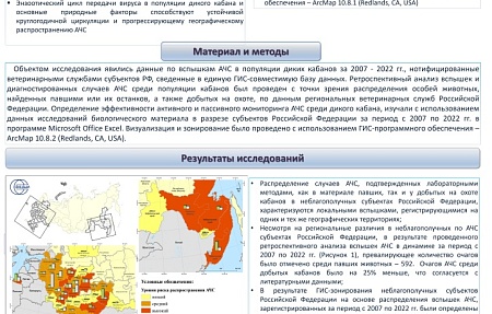 Активный и пассивный мониторинг африканской чумы свиней в популяции дикого кабана в Российской Федерации