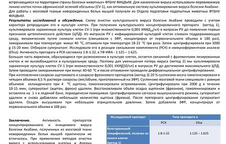 Анализ достижений при получении препаратов концентрированного и очищенного вируса – представителя Ортобуньявирусов