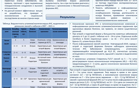 Сравнительная оценка патогенности вируса африканской чумы свиней, циркулирующего на территории Российской Федерации с 2007 года